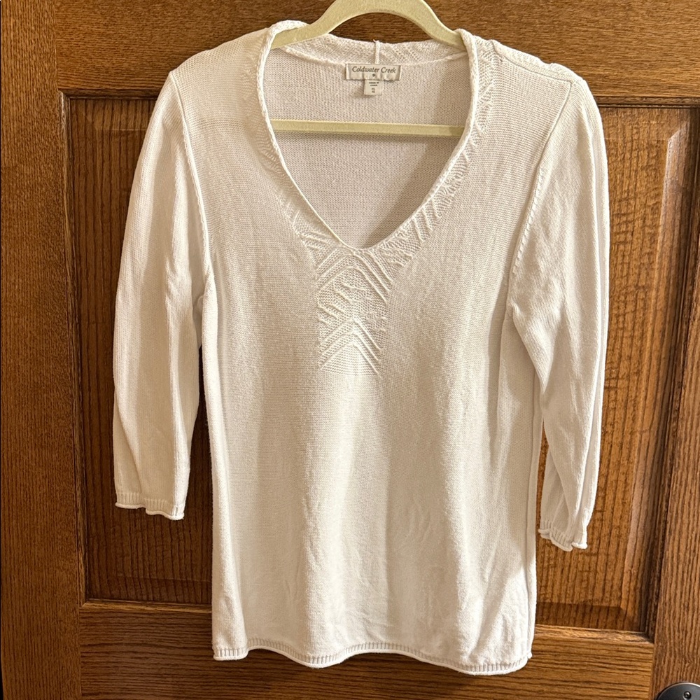 Coldwater Creek White Pullover V Neck Knit Sweater Large